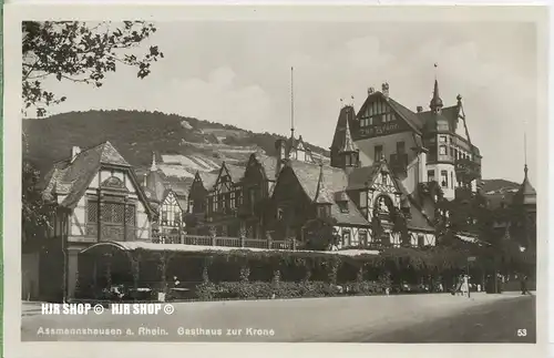 um 1920/1930 Ansichtskarte,  „Assmannshausen am Rhein, Gasthaus zur Krone“  ungebrauchte Karte