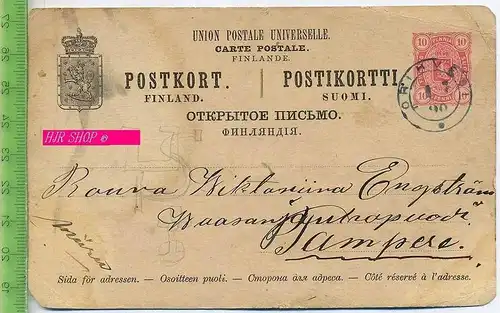 Postkarte, Carte Postale Filande, 10 Penni rot, gelaufen: 6.07.1890/ Orihvesi