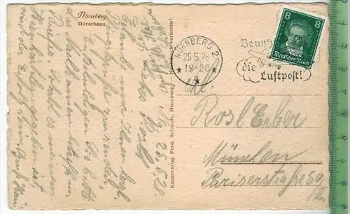 Nürnberg Dürerhaus.-1928-Verlag: Ferd. Schmdt, Nürnberg, POSTKARTEmit Frankatur, Mit Stempel, NÜRNBERG   25.5.28Erhaltun