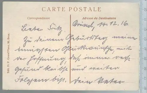 Bruxelles eglise Ste. Gudule-1916- Verlag: H.P., Brux., FELD- POSTKARTE ohne Frankatur, ohne Stempel, 14.12.16