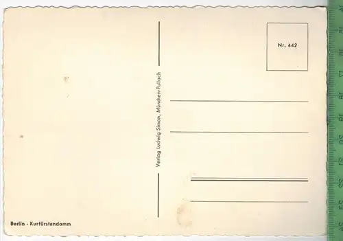 Berlin Kurfürstendamm, Verlag: Ludwig Simon, München-Pullach, Postkarte, Maße: 15 x 10,5 cm, Erhaltung: I-II, unbenutzt,