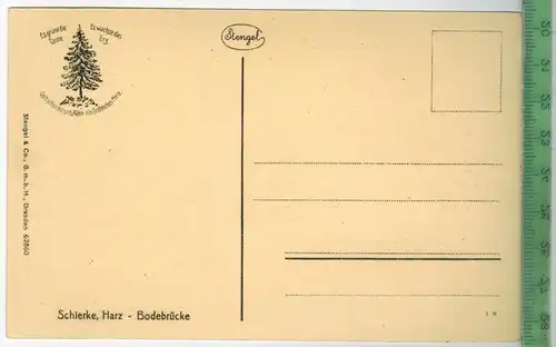 Schierke, Harz; Bodebrücke, 1939, Verlag: Stengel & Co., Dresden,  Postkarte, Erhaltung: I-II, unbenutzt