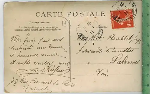 Bonne Annèe de Marseille, Verlag: -----,  Postkartemit Frankatur, mit Stempel, Erhaltung: II-III , leicht gewellt,Karte