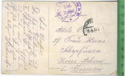 Das Meer, Künstlerkarte  1917, Verlag: -----,  FELD- Postkarte ohne  Frankatur, mit Stempel  4.4.17, MIT BEFÖRDERUNGSSP.