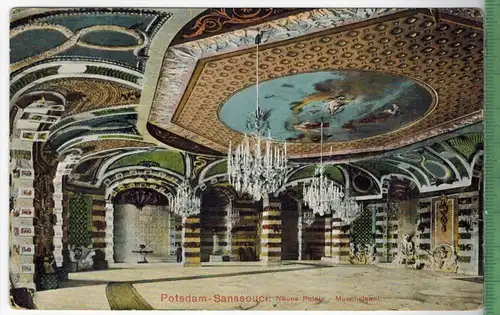 Potsdam-Sanssouci, Neues Palais, Muschelsaal 1916, Verlag: M.H.P., FELD- Postkarte ohne  Frankatur, mit Stempel POTSDAM