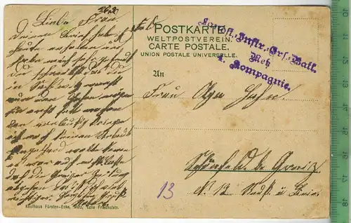 Metz, Todtenbrücke und Fort-Mosel  1910/1920, Verlag:--------- ,  FELD-Postkarte ohne Frankatur, mit Stempel Kompaniest.