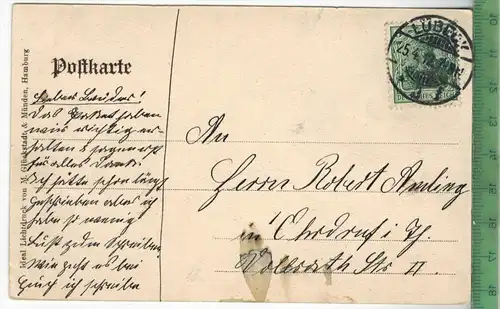 Lübeck, Holstentor , 1912, Verlag: M.Glückstadt & Münden, Hamburg, Postkarte mit Frankatur  und Stempel, LÜBECK