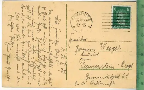 Chemnitz, von Zimmermannsche Naturheilanstalt 1927, Verlag: Franz Richter, Weinböhla- Dresden , Postkarte mit Frankatur