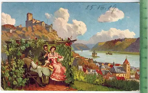 Gruss vom Rhein, Leben am Rhein Nr. 4, Verlag: Caub. Hoursch & Bechstedt, Köln  Postkarte mit Frankatur und Stempel,