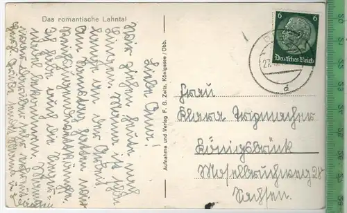 Diez a. d. Lahn Verlag: F.G. Zeitz, Königsee/Obb. Postkarte mit Frankatur, mit Stempel  DIEZ 27.5.40,  Erhaltung: I-II,