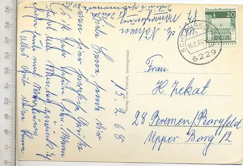 Schlangenbad – Taunus, um 1960/70, Verlag: Ernst Fröhlich, Postkarte mit Frankatur, mit Stempel, Schlangenbad, 15.02.68,