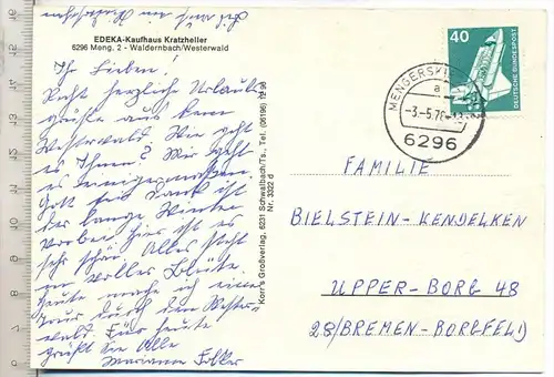 Waldernbach EDEKA-Kaufhaus”, um 1970/80 Verlag: Korr`s Großverlag, Postkarte mit Frankatur, mit Stempel, Mengerskirchen,