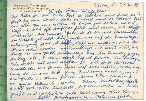 Scheesseler Trachtenpaar  um 1970/1980, Verlag: Franz Josef Rüdel,  POSTKARTE, Karte ist beschrieben, Erhaltung: I-II,