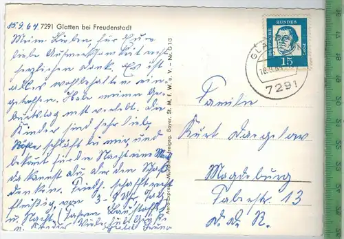 Kurort Glatten  um 1960/1970, Verlag: Aero-Express, München,  POSTKARTE,  mit Frankatur, mit Stempel, GLATTEN,