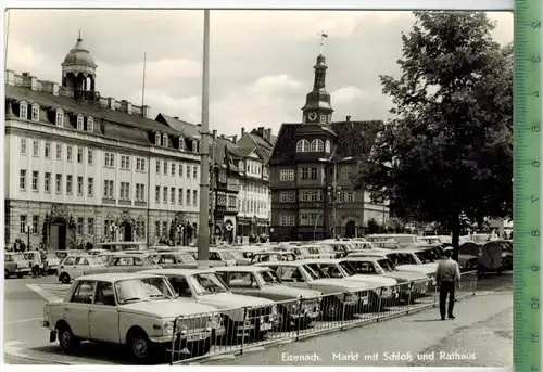 Eisenach, Markt mit Schloß und Mathaus um 1970/1980, Verlag: Schinke KG, Zeitz, POSTKARTE, linke Ecke mit Knick