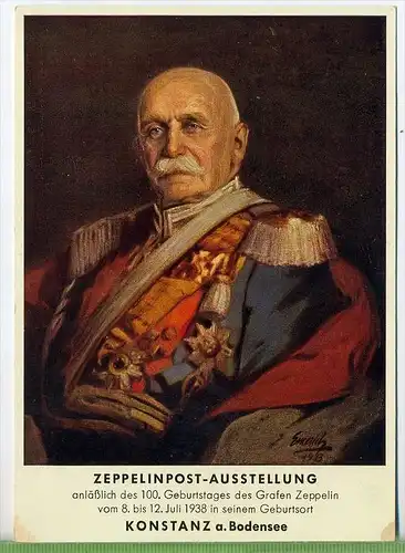 Konstanz, Zeppelinpost-Ausstellung/100 Geburtstag vom 8. bis 12. Juli 1938 Verlag: Gebr. Metz, Tübingen  Postkarte Verso