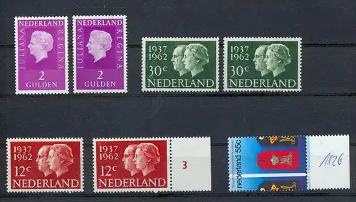 Niederlande,1973,2x MiNr.1005**,1962 2x MiNr. 772**, 1962 2x MiNr. 773** 1978 1x MiNr.1126**  Zustand: I-II