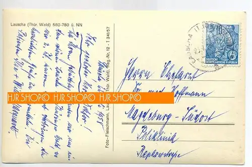 Lauscha, Thürw.  Verlag: Fleischmann, Lauscha . POSTKARTE ,  mit Frankatur, mit Stempel, Lauscha 22.7.58 Erhaltung: I-II