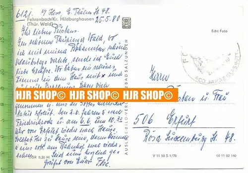 „Fehrenbach/Thür. Wald“  um 1970/1980  , Ansichtskarte ohne Frankatur, mit Stempel,