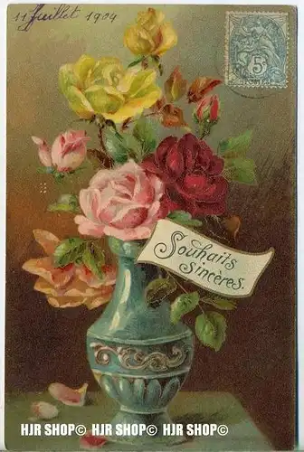 „Stilleben“  um 1900/1910  ANSICHTSKARTE,  mit Frankatur, mit Stempel  12.07.1904