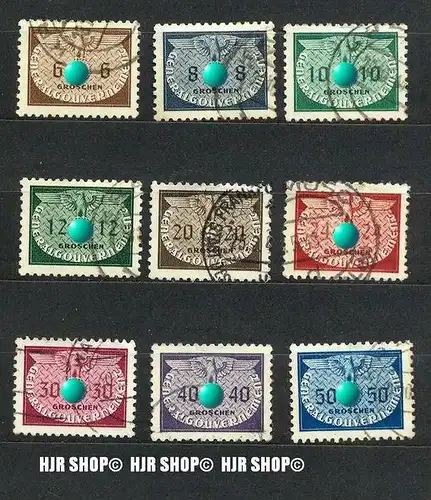 1940,  Generalgouvernement, Dienstmarken HZ-Kleinformat, MiNr.16-24,  gest. Satz 9 W