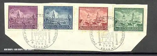 1942, 600 Jahre Stadt Lublin, Minr. 92y, 93z, 94y, 95z,  mit Sonderstempel Krakau, auf Briefstück.