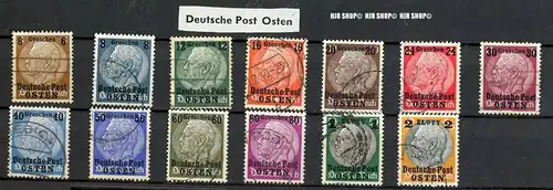 1939, Hindenburg mit schwarzem Bdr.-Aufdruck, Deutsche Post Osten MiNr.1-13 gest., Satz 13 W