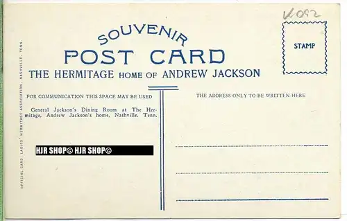 um 1920/1930 Ansichtskarte,  „The Hermitage Home of Andrew Jackson“  ungebrauchte Karte