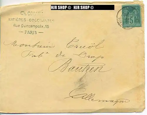 Brief von Paris nach Bautzen, Dezember 1883, mit Ankündigung zur Indigo-Färbung der Wolle