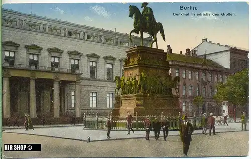 um 1910/1920 Ansichtskarte (Feldpost) “Denkmal Friedrichs des Großen“,  gelaufene Karte mit Stempel