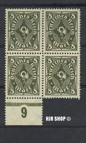 1922, Mai/1923. Febr. Posthorn, MiNr. 229**, 4er Block mit Unterrandst., Zustand: gut