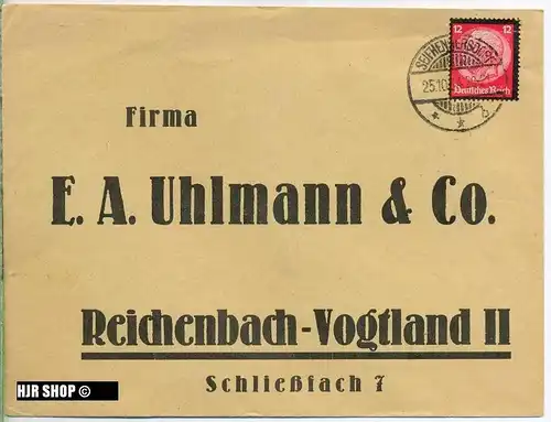 Briefumschlag 1934 , Firma F.A. Uhlmann & Co., mit Bedarfsentwertung, Zustand: gut