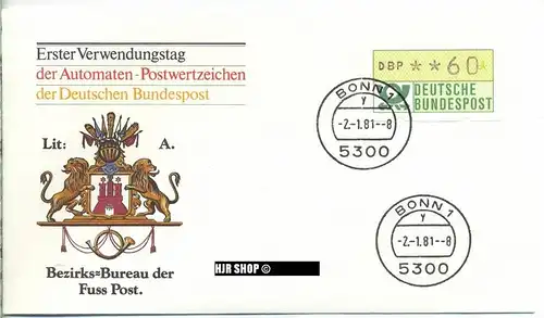 FDC1 2.01.1981, 60Pf. AUTOMATENMARKE,  Zustand: sehr gut