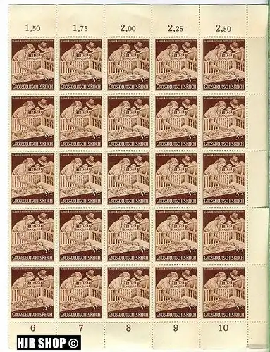 1944, 2. März, Mutter und Kind, MiNr.869** 3+2 Pf., 25 St., mit Randstreifen, Zustand: gut