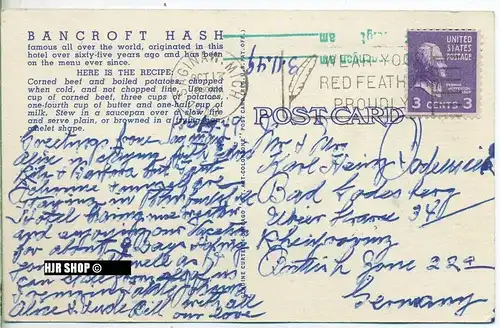 um 1940/1950 Ansichtskarte “Hotel Bancroft“,  gelaufene Karte