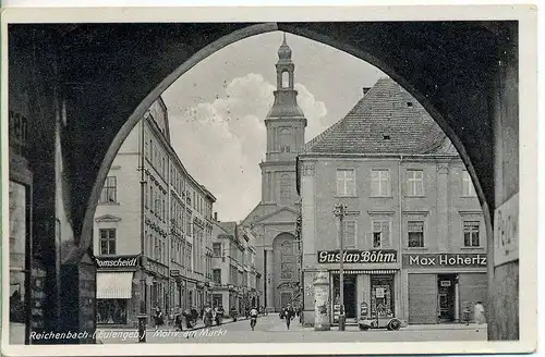 Ansichtskarte, REICHENBACH, ( Eulengeb.) Motiv am Markt