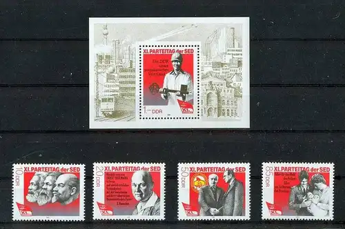 1986, 8. April. Parteiteg SED, 3009-3012 Satz, Block 83**