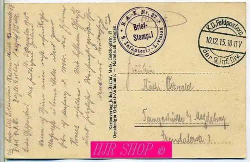 Feldpostkarten I WK,  Metz nach Tangerhütte,  gel. 10.12.1915
