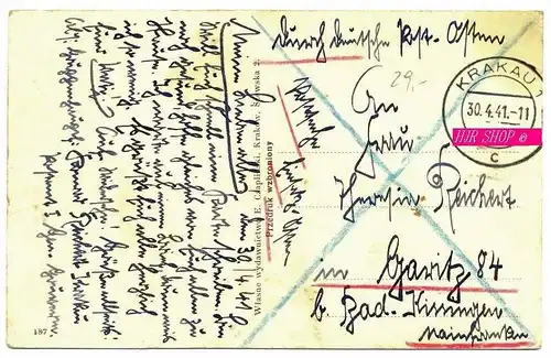 Krakau Fragment Katedry  Wawelskiej, gel. Feldpost 30.04.1941, Krakau 1