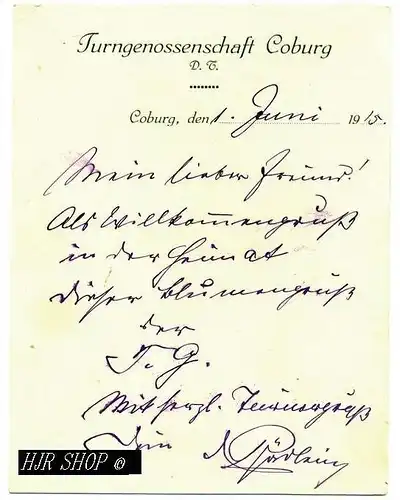 Turngenossenschaft Coburg, 1. Juni 1915