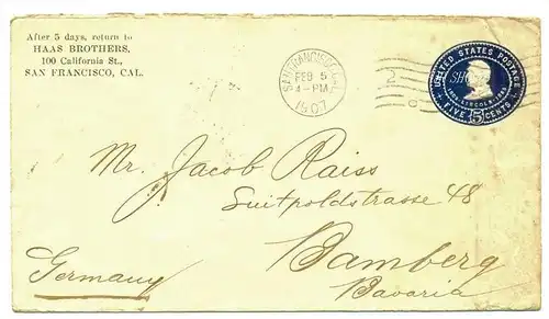 USA Cover 1907 San Francisco - Bamberg
