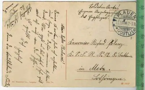 Plauen i. V., Lutherkirche und Lutherhaus 1909Verlag: ----.Soldatenkarte Postkarte, sauber gestempelt, ohne Frankatur,