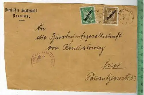Bedarfsfrankatur, Breslau 20.9.1927,MiF Minr. 105+106Briefsausschnitt 18 x 12 cmOhne Prüfung, ohne Oblogio.Zustand: gut