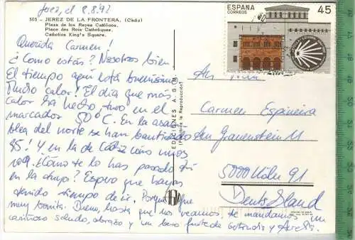 Jerez De La Frontera, Verlag: ---------------, POSTKARTE, Frankatur,  Stempel, Erhaltung: I-II,