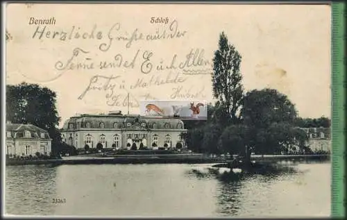 Benrath Schloß-1910- , Verlag: Reinecke & Rubin, Magdeburg 1909,  POSTKARTE mit Frankatur, mit Stempel, BENRATH