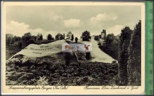 Truppenübungsplatz Bergen-Hermann Löns Denkmal-1943- Verlag: H. Lukow, Hannover, FELD- POSTKARTE ohne Frankatur