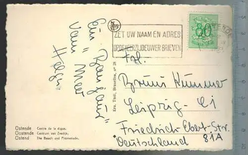 Oostende Centrum van Zeedijj-1953, - Verlag: Ern. Thill, Brux., POSTKARTE mit Frankatur, mit Stempel, OOSTENDE