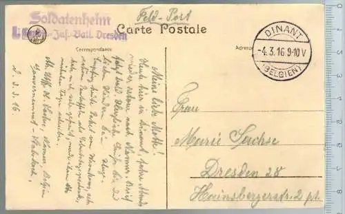 Dinant, Le Pont et l`Hotel-1916-, Verlag: ----,  FELD- POSTKARTE ohne Frankatur, mit Stempel, DINANT 4.3.16