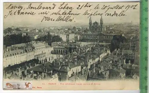 Nancy-Panorama-1903-, Verlag: ------------,  POSTKARTE mit Frankatur, mit Stempel, Nancy nach Sachsen 1903