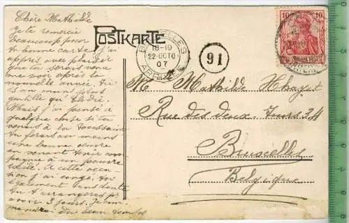 Braubach und die Marxburg-1907 - Verlag: ------, POSTKARTE mit Frankatur, mit Stempel, CÖLN 22.10.07, Erhaltung: I-II